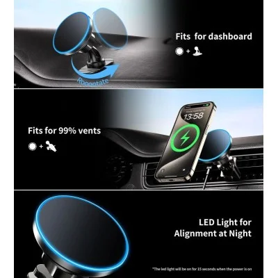 Choetech Mag Car Wireless Charger 15W Qi Charge for iPhone - Black